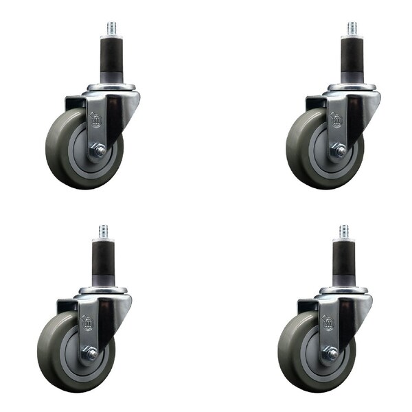 3.5'' Gray Poly Wheel Swivel 1-1/4'' Expanding Stem Caster Set, 4PK